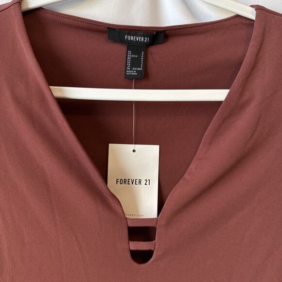 Forever 21 NWT Women's Small Sexy Long Sleeve Brown Thong Bodysuit Cut Out Fall - Picture 3 of 13